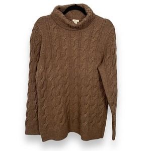 LL BEAN Vintage Wool Blend Chocolate Brown Cable Knit Sweater Thick Chunky XL